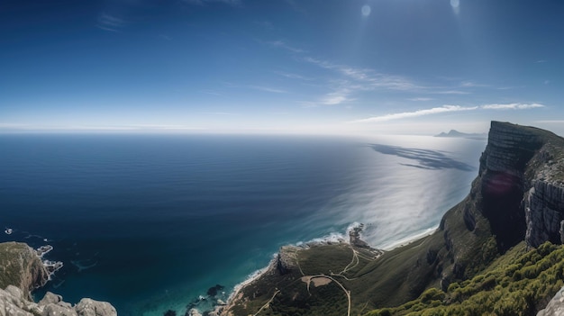 Ein Blick auf das Meer von der Spitze des Berges