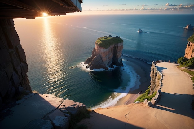 Ein Blick auf das Meer von der Spitze einer Klippe