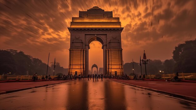 Ein Blick auf den Sonnenuntergang am India Gate