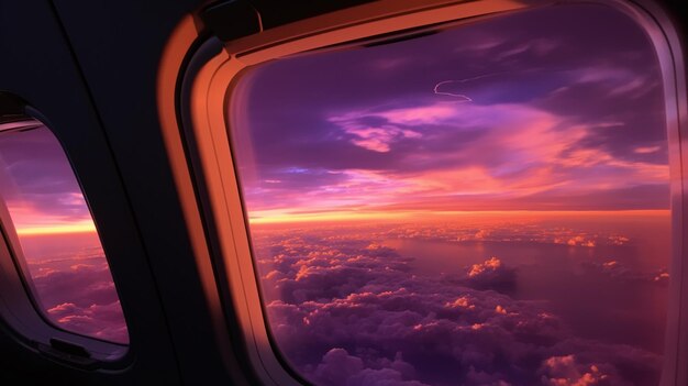 Ein Blick auf den Sonnenuntergang aus dem Inneren des Luftraums im Stil von Hellviolett und Dunkelorange