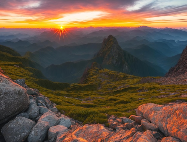 Ein Blick auf den Sonnenuntergang von den Bergen der Dolomiten