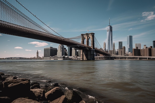 Ein Blick auf die Brooklyn Bridge vom East River aus.