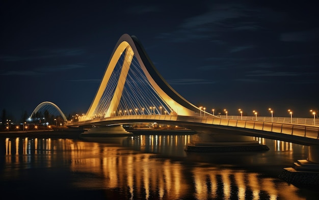 Ein Blick auf die Flussbrücke in der Nacht