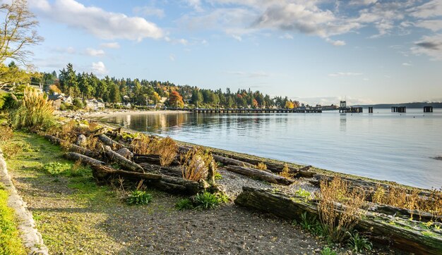 Ein Blick auf die Küste in der Nähe des Fährterminals in West Seattle, Washington