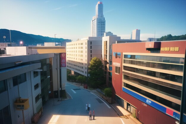 Ein Blick auf die Stadt Busan von der Spitze des Hügels