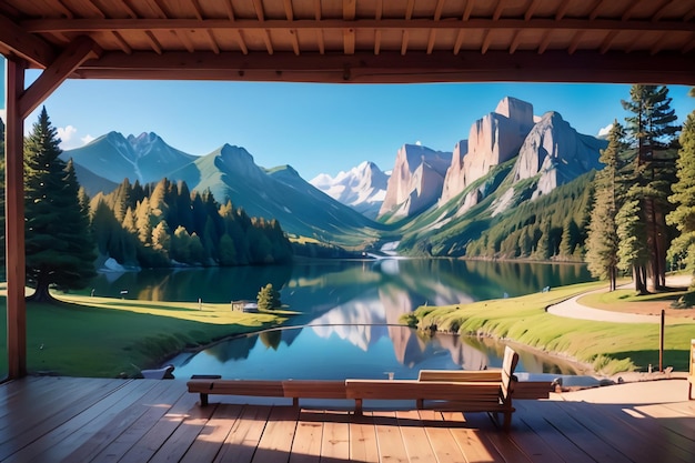 Ein Blick auf eine Bergkette von einer Veranda.