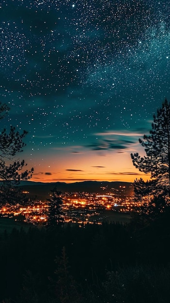 ein Blick auf eine Stadt bei Nacht von einem Hügel aus