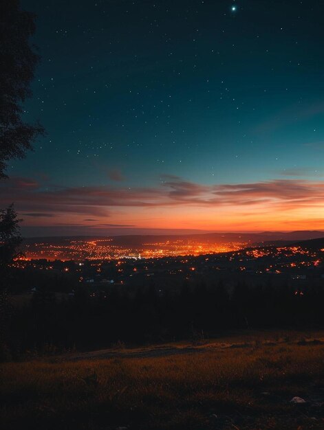 ein Blick auf eine Stadt bei Nacht von einem Hügel aus