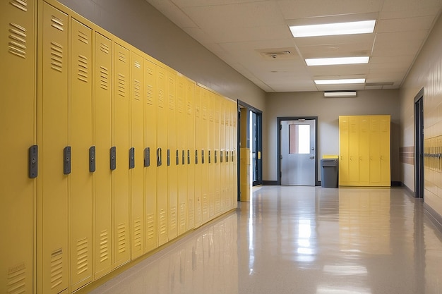 Foto ein blick auf einen highschool-gang, der die gelben schließschränke der schüler zeigt