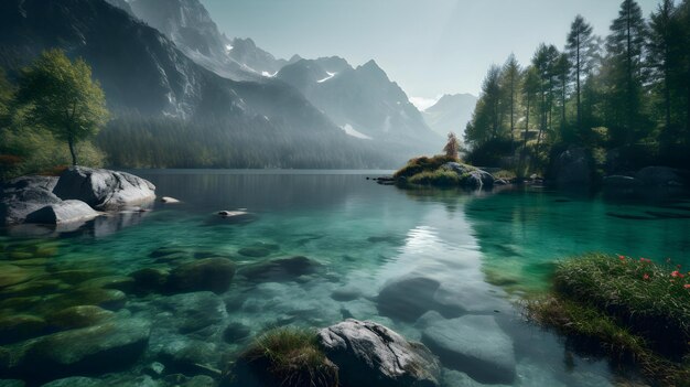 Foto ein blick auf einen see in den bergen