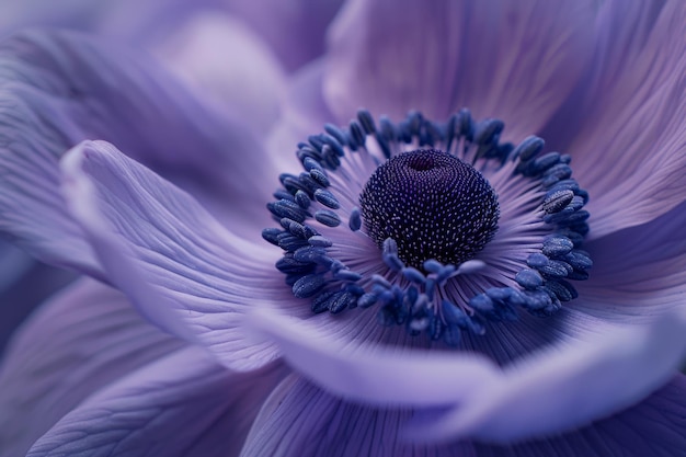 Ein Blick aus der Nähe auf eine lila Anemona