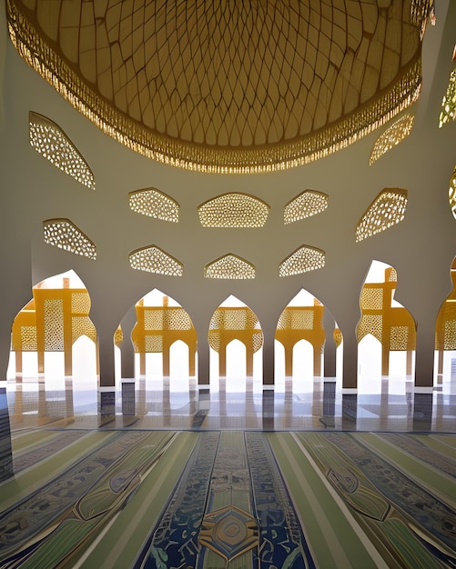 Ein Blick in das Innere einer Moschee mit einer Decke, die ein Muster der Bögen und der Decke aufweist