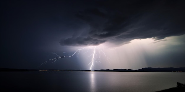 Ein Blitzschlag über einem See