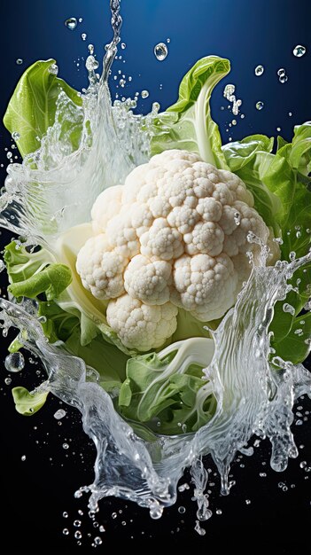 ein Blumenkohl wird mit Wasser besprüht und wird mit Wasser gesprüht