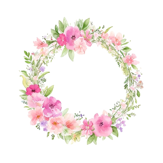 ein Blumenkränz mit rosa Blüten und grünen Blättern