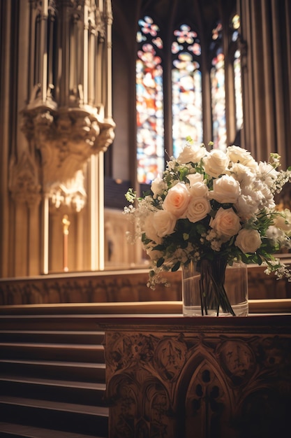 Ein Blumenständer in der Kirche