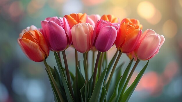 Foto ein blumenstrauß an tulpen, der in einer künstlerischen ki-generationsillustration angeordnet ist