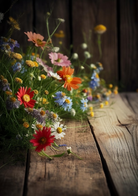 Ein Blumenstrauß auf einem Holztisch