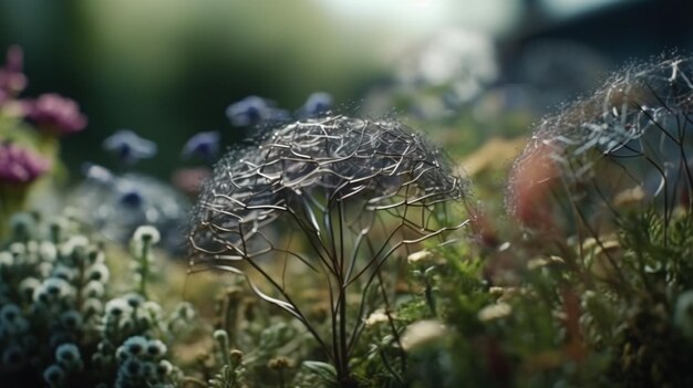 Ein Blumenstrauß, der auf einem üppigen grünen Feld sitzt