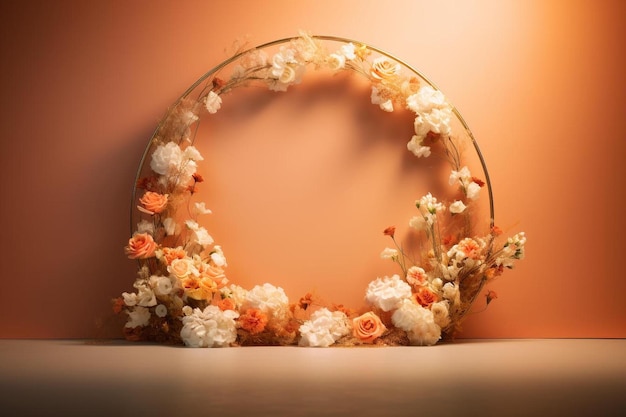 ein Blumenstrauß in einem Kreis mit einem Rahmen, auf dem Blumen steht.