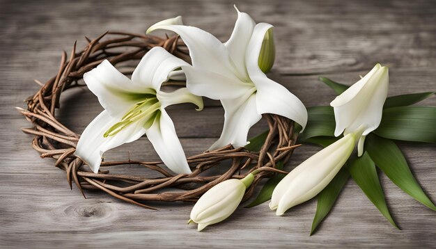 ein Blumenstrauß Lilien auf einem Holztisch