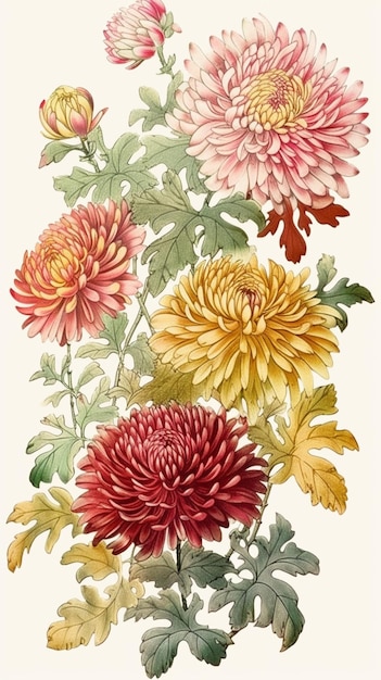 Ein Blumenstrauß mit dem Wort Chrysantheme auf der Unterseite.