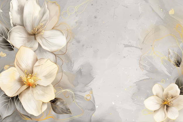 ein Blumenstrauß mit goldenen Blättern und weißen Blüten