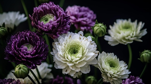 Ein Blumenstrauß mit lila und weißen Blüten