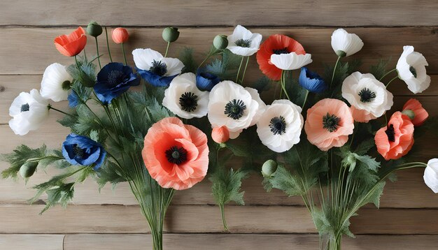 Foto ein blumenstrauß wird auf einem holztisch ausgestellt