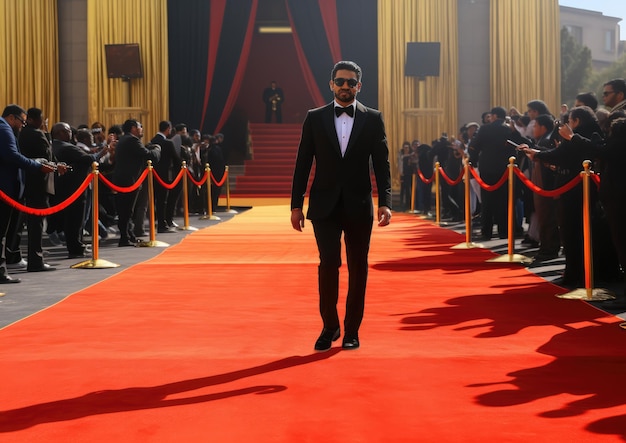 Ein Bollywood-Star, der bei einer Premiere über den roten Teppich läuft