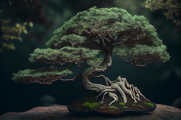 Ein Bonsai-Baum, aus dem ein Baum wächst