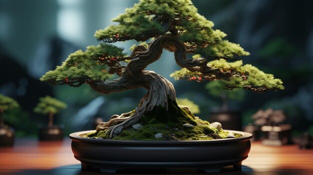 Ein Bonsai-Baum in einer Schüssel auf einem Tisch