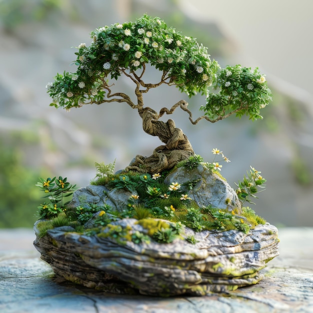 ein Bonsai-Baum mit einem kleinen Baum darauf