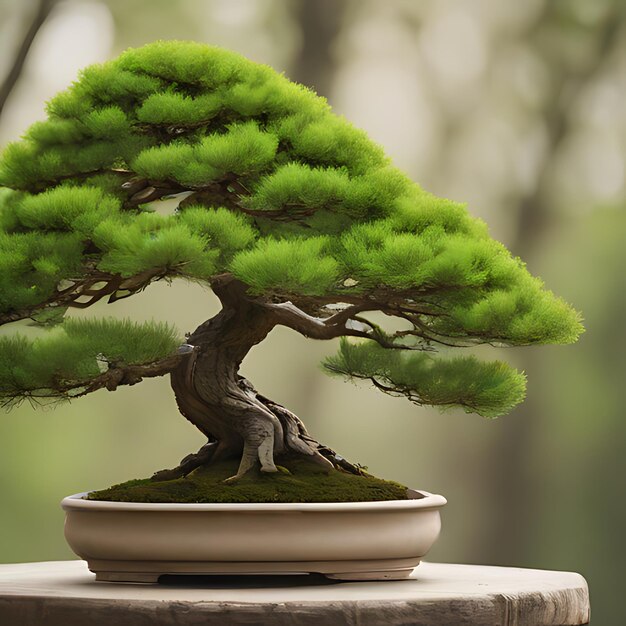 ein Bonsai-Baum mit grünem Hintergrund und weißem Hintergrund