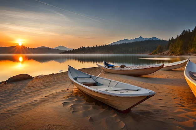 Ein Boot am Strand mit Bergen im Hintergrund