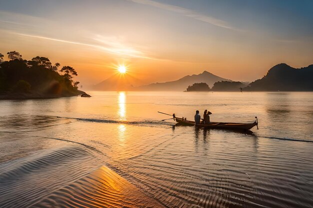 Ein Boot auf dem Wasser bei Sonnenuntergang