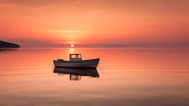 Ein Boot auf dem Wasser, hinter dem die Sonne untergeht