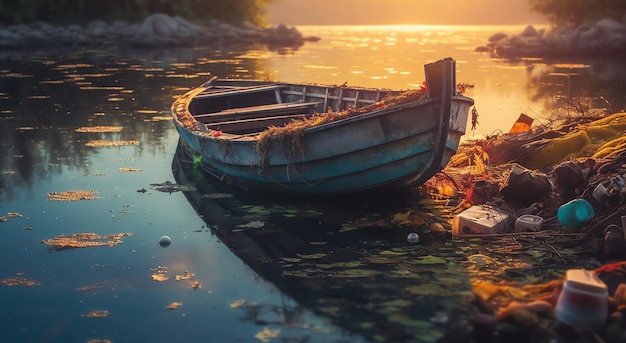 Ein Boot auf dem Wasser mit einem Boot im Vordergrund