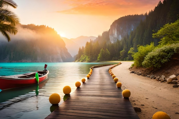 Ein Boot auf einem See mit einem See im Hintergrund