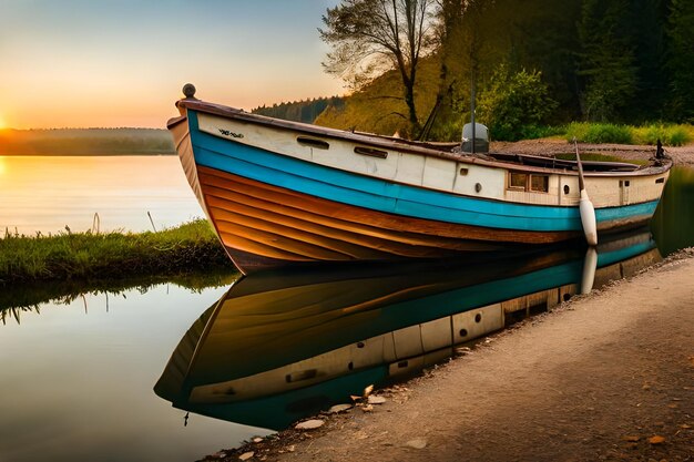 ein Boot, das blau und orange ist