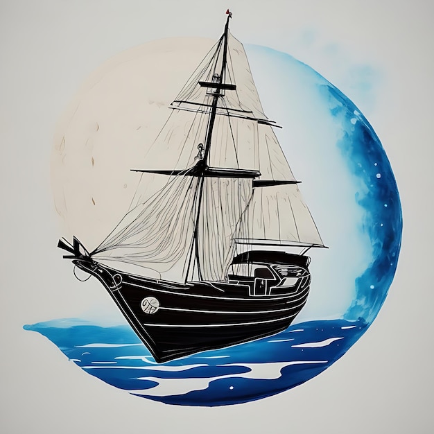 Ein Boot ein Mond Abstrakte Malerei Hand gezeichnet mit trockener Pinsel von Farbe Hintergrund