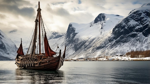 ein Boot im Wasser mit Bergen im Hintergrund