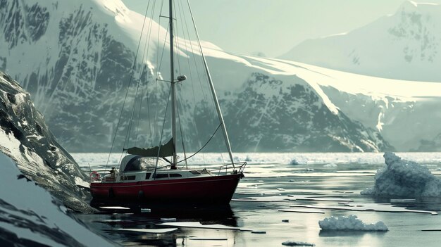 ein Boot im Wasser mit einem Berg im Hintergrund