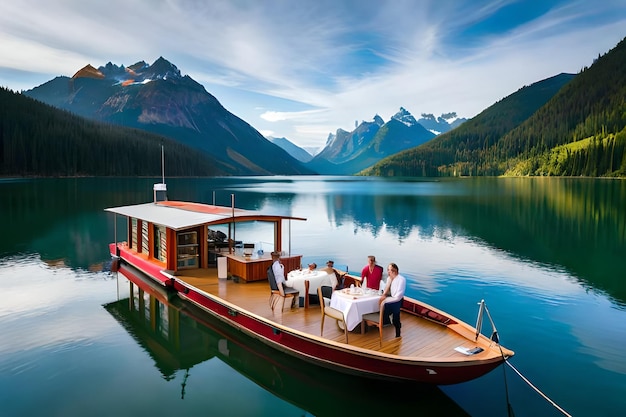 Ein Boot mit Blick auf Berge und Berge