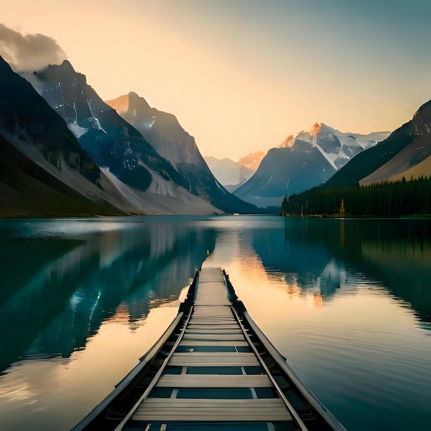 Foto ein boot mit einer leiter an der seite befindet sich in einem see.