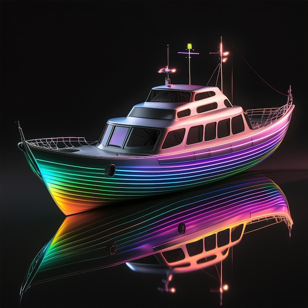 Foto ein boot mit regenbogenfarben reflektiert sich im wasser