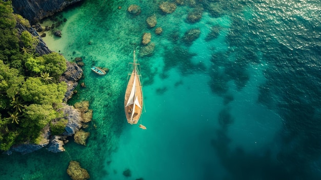 ein Boot schwebt in der Nähe einer Klippe im Wasser