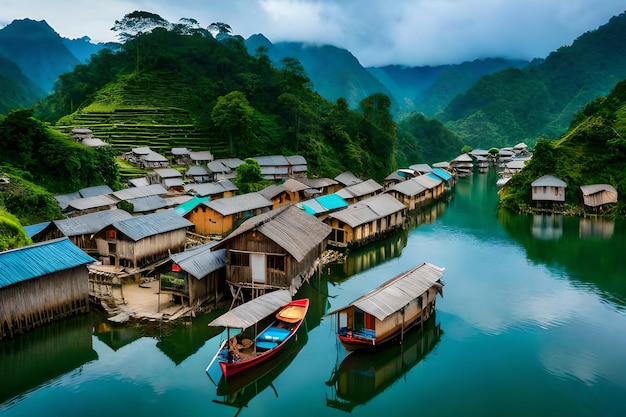 Ein Bootshaus am Fluss in Laos