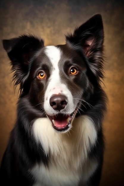 Ein Border-Collie-Hund mit gelbem Hintergrund