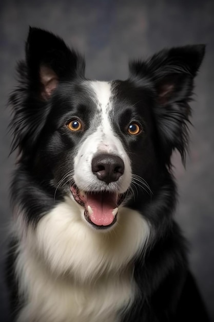 Ein Border-Collie-Hund mit grauem Hintergrund